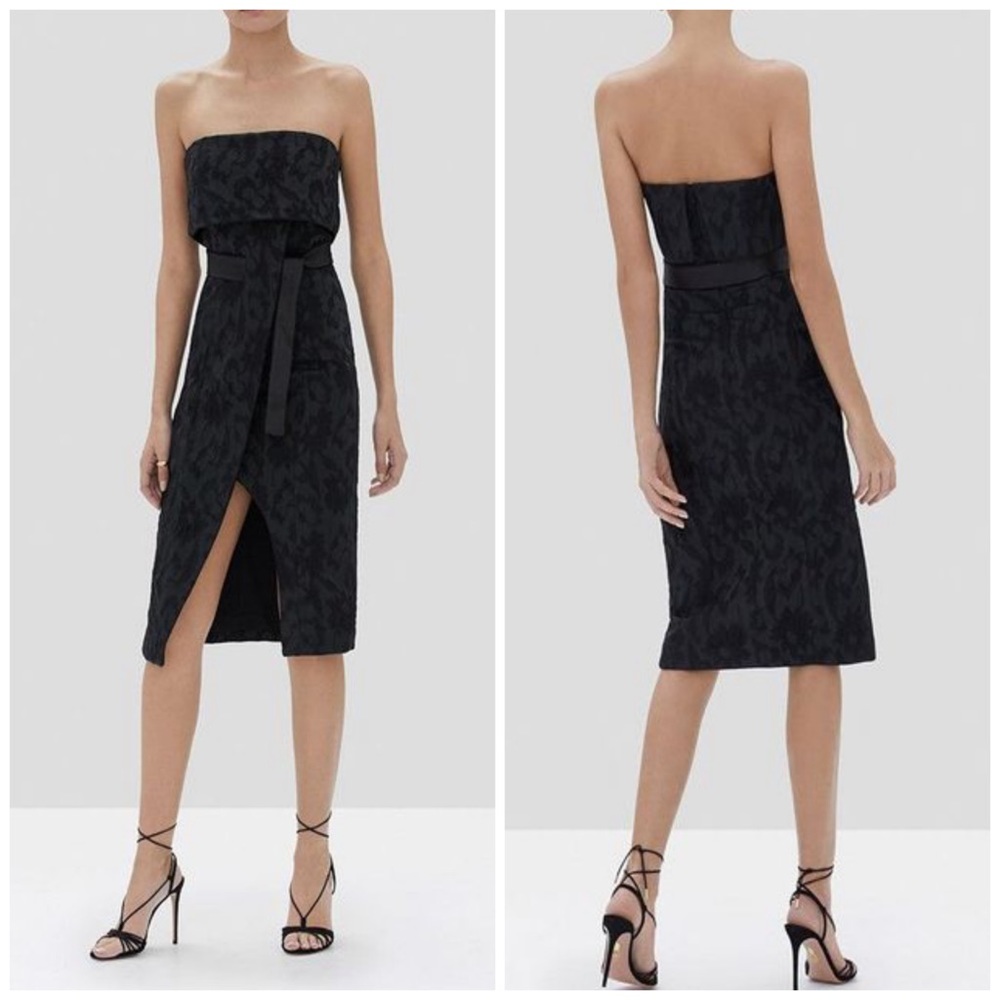 ALEXIS *Isotta* black jacquard floral strapless sexy dress S no belt